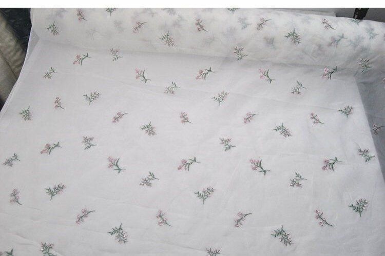 Little Flower Embroidered Silk Organza Fabric/53"/135cm/For Bridal Wedding Dress/Evening Dress/Blouse/Dresses/Long Skirts/tutu/By the Yard