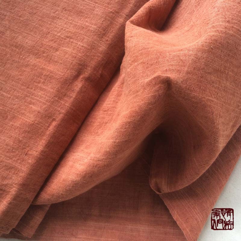 Hand woven cotton fabric, Hand dyed with Natural mineral dyes, Beautiful Brick Red/Salmon craft fabric Coarse fabric- by the meter