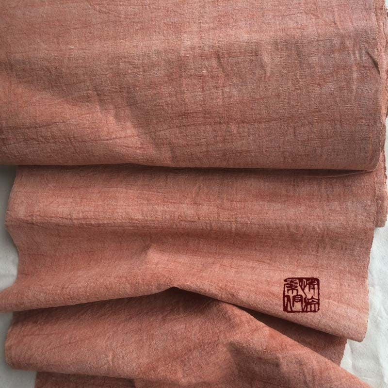 Hand woven cotton fabric, Hand dyed with Natural mineral dyes, Beautiful Brick Red/Salmon craft fabric Coarse fabric- by the meter