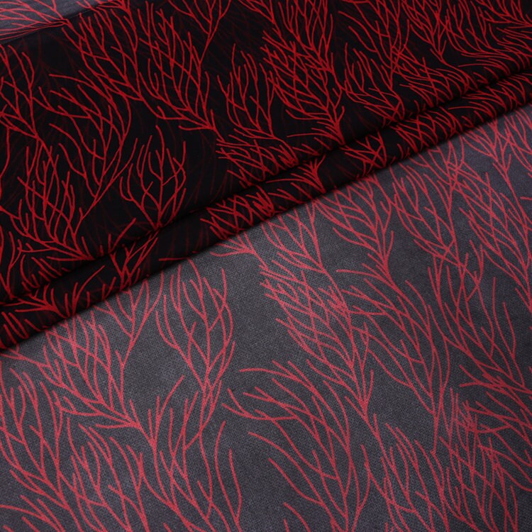 HONGSHANHU - 8 Momme Red Coral Printed Black Silk Georgette Fabric - 138cm wide by the Yard