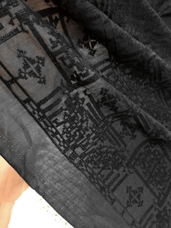 SHIZIXIU - Vintage Cross-Stitched Embroidered Silk Cotton Fabric - 135cm wide by the Yard