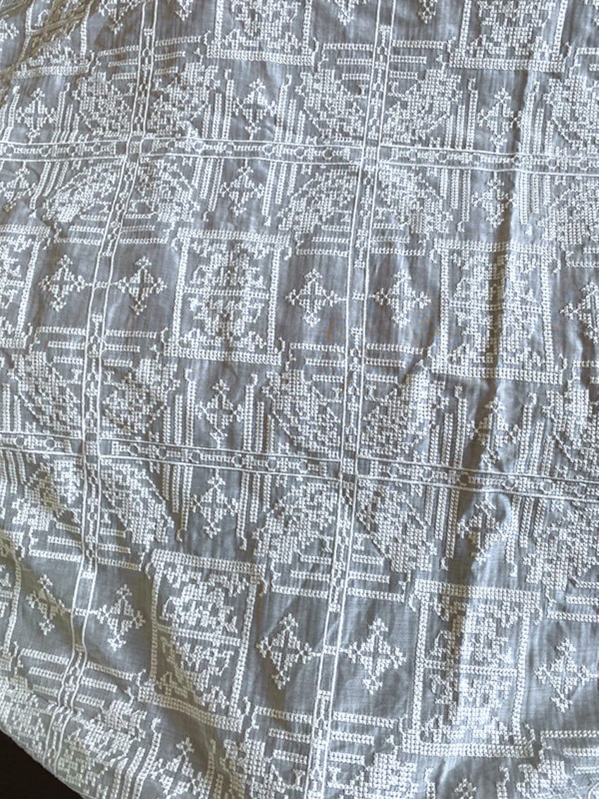 SHIZIXIU - Vintage Cross-Stitched Embroidered Silk Cotton Fabric - 135cm wide by the Yard