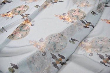 QUANSU - 2 colors 8 Momme Floral and Cloud Digital Print Silk Georgette Fabric 138cm by the yard