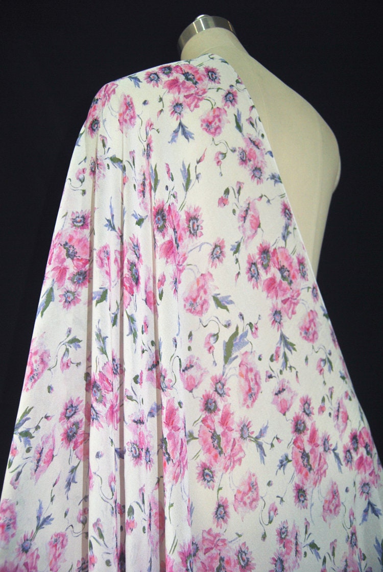 FENHUA - 12 Momme Pink Floral Print Silk Georgette Fabric - 114 cm by the Yard