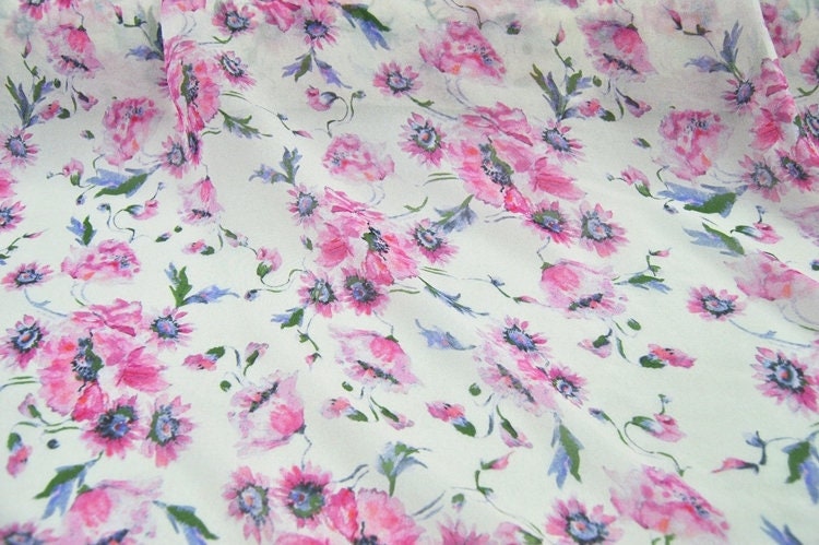 FENHUA - 12 Momme Pink Floral Print Silk Georgette Fabric - 114 cm by the Yard