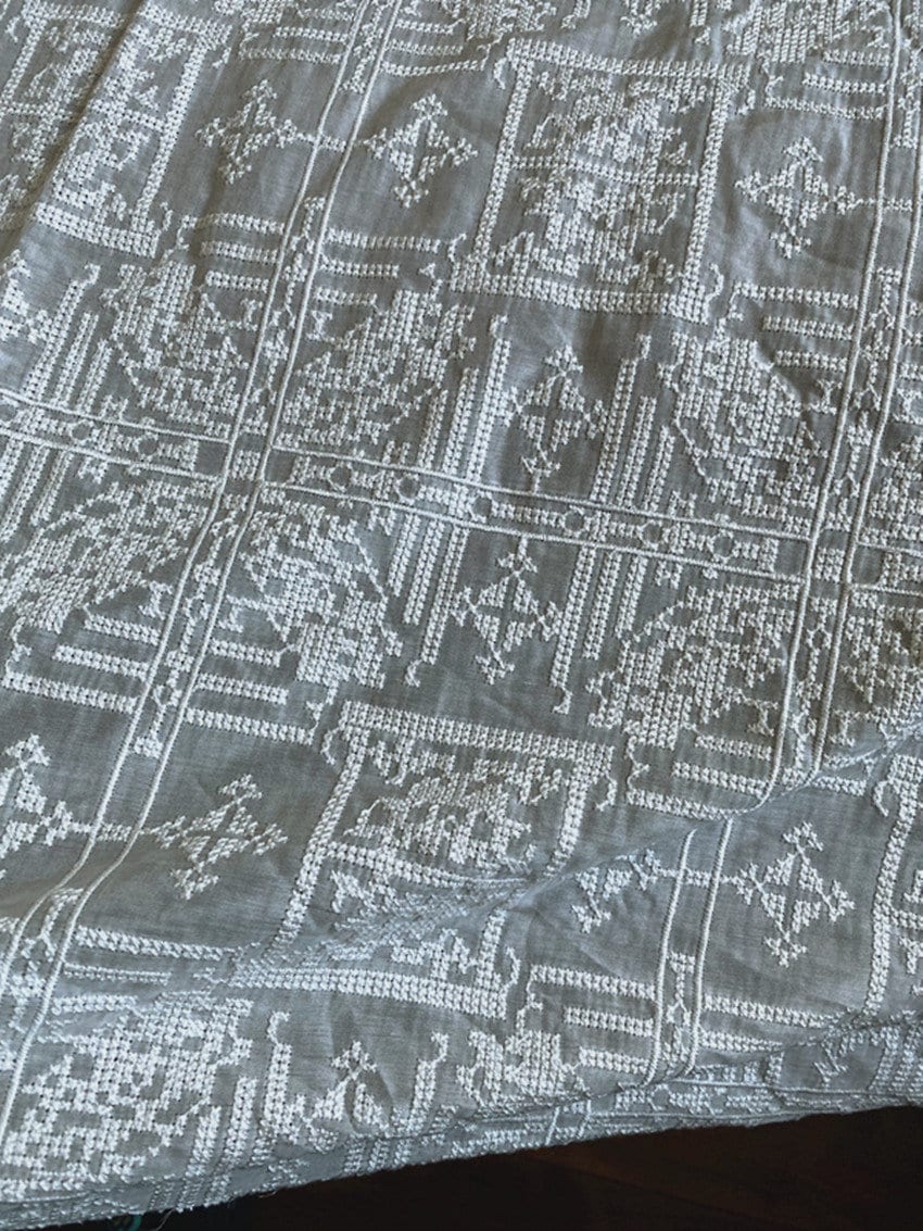 HEISHIZI - Vintage Cross-Stitched Embroidered Silk Cotton Fabric - 135cm wide by the Yard