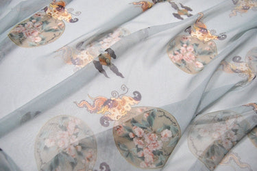 QUANSU - 2 colors 8 Momme Floral and Cloud Digital Print Silk Georgette Fabric 138cm by the yard