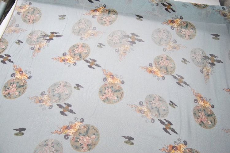 QUANSU - 2 colors 8 Momme Floral and Cloud Digital Print Silk Georgette Fabric 138cm by the yard