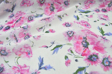 FENHUA - 12 Momme Pink Floral Print Silk Georgette Fabric - 114 cm by the Yard