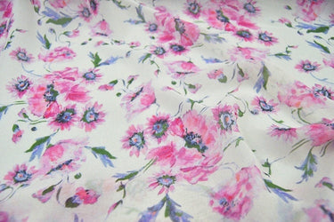 FENHUA - 12 Momme Pink Floral Print Silk Georgette Fabric - 114 cm by the Yard