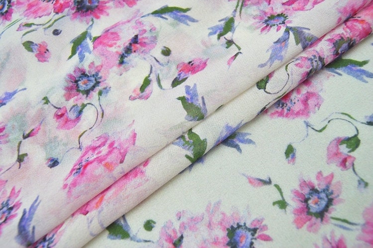 FENHUA - 12 Momme Pink Floral Print Silk Georgette Fabric - 114 cm by the Yard