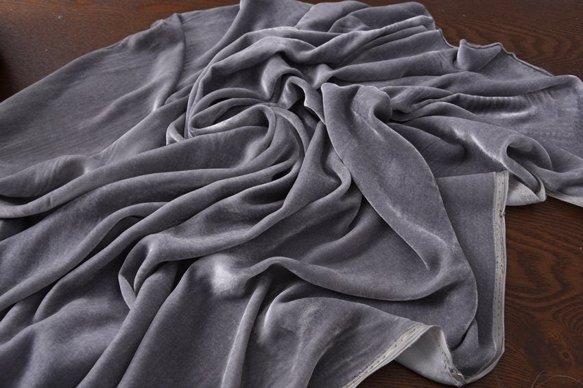 GREY - 40 Momme Solid Silk Velvet Fabric 114cm wide by the Yard