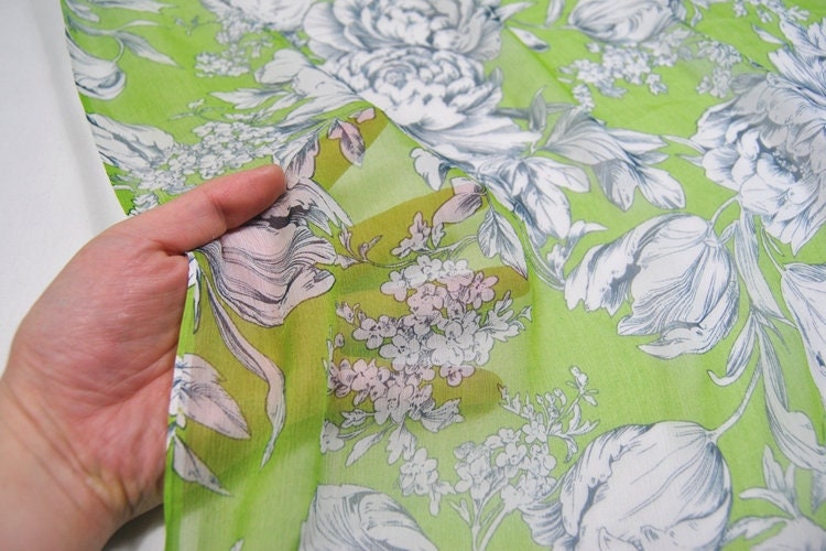 LVDIMUDAN - 5.5 Momme Floral Print Crinkled Silk Georgette Fabric - 140cm wide by the Yard