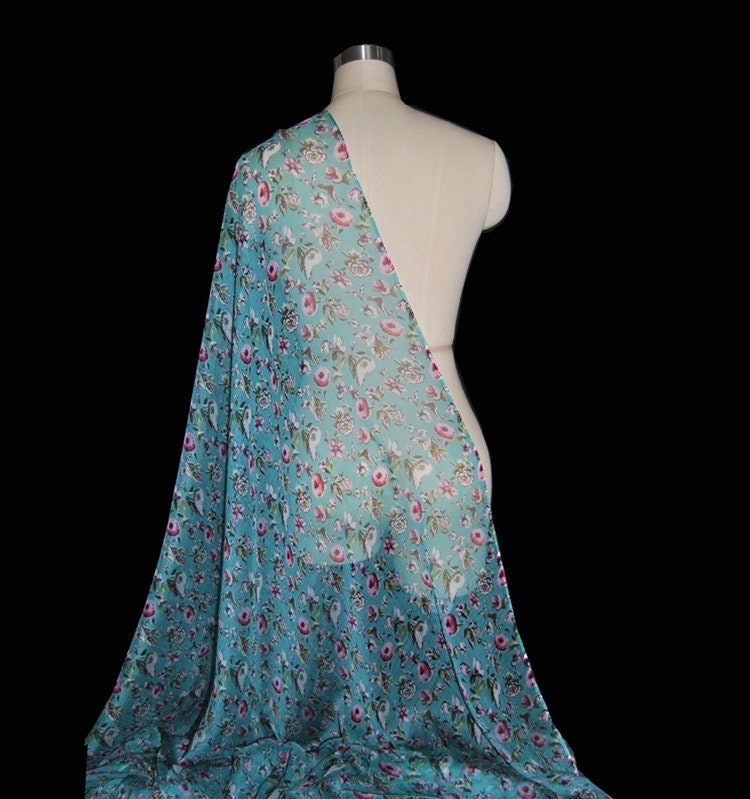 REJUE - 4.5 Momme  Floral Print Silk Georgette Fabric - 135cm wide by the Yard