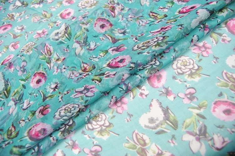 REJUE - 4.5 Momme  Floral Print Silk Georgette Fabric - 135cm wide by the Yard
