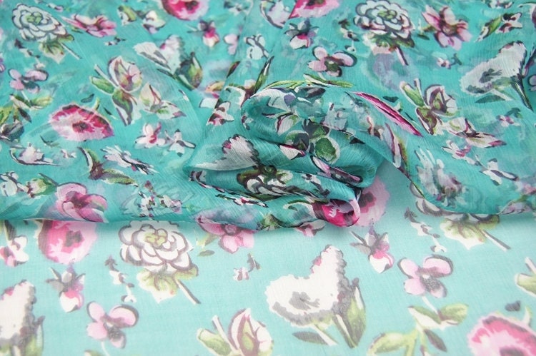 REJUE - 4.5 Momme  Floral Print Silk Georgette Fabric - 135cm wide by the Yard