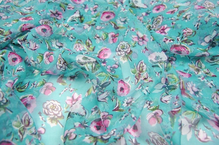 REJUE - 4.5 Momme  Floral Print Silk Georgette Fabric - 135cm wide by the Yard