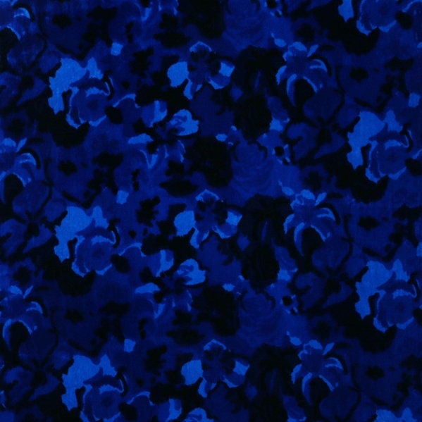 YAOMU - Blue and Black Printing Floral Silk Velvet Fabric - 114cm wide by the Yard