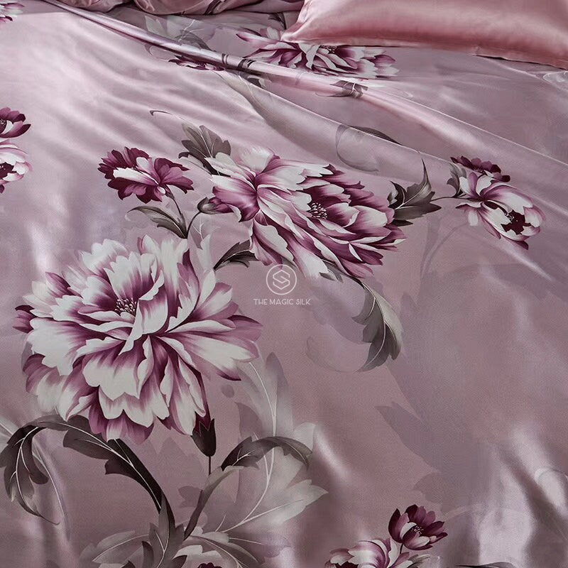 Pink Floral - 16 Momme 100% Silk Bedding 4pcs Suite