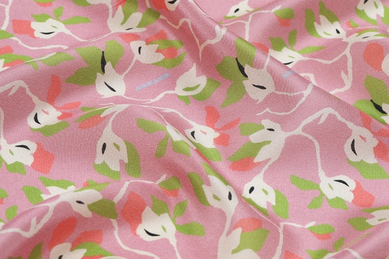 HUAYA - 12 momme Floral Print Silk Crepe de Chine Fabric - 138cm wide by the Yard