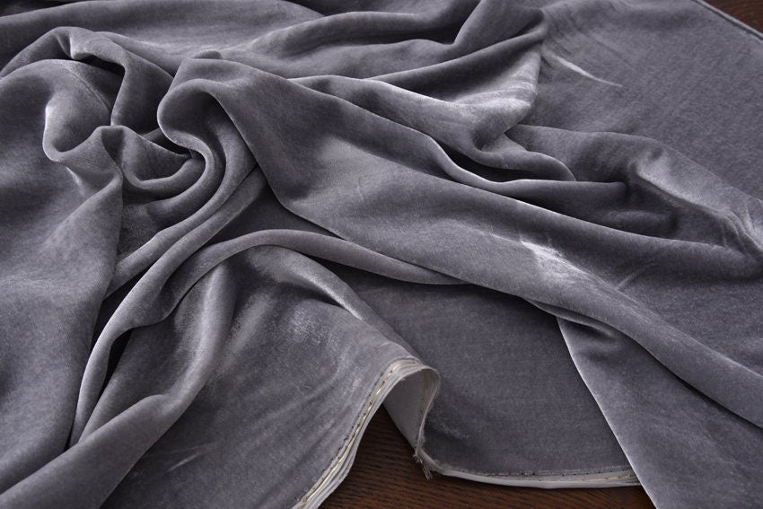 GREY - 40 Momme Solid Silk Velvet Fabric 114cm wide by the Yard
