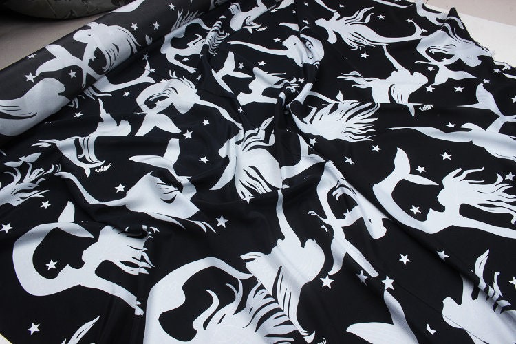 MEIRENYU - 16 momme Mermaid Print Silk Crepe de Chine Fabric - 140cm wide by the Yard