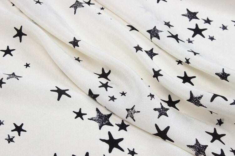 WUJIAOXIN - 16 Momme Little Star Print Silk Crepe de Chine Fabric - 138cm wide by the Yard