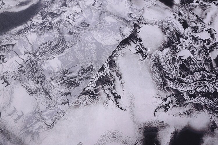 SLXZTY - 14 momme Dragon Shape Print Silk Organza Satin Fabric - 138cm wide by the Yard