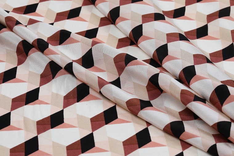 JIHEKUAI - 16 momme Geometric Graphic Print Silk Crepe de Chine Fabric - 140cm wide by the Yard