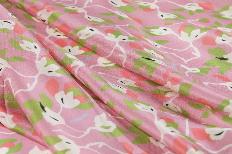 HUAYA - 12 momme Floral Print Silk Crepe de Chine Fabric - 138cm wide by the Yard