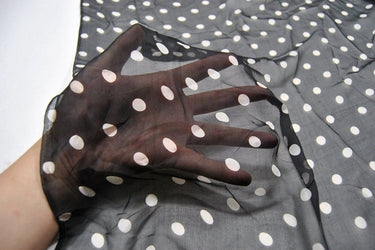 BAIBODIAN- 5.5 Momme White Polka Dots Silk Chiffon Fabric - 140cm wide by the Yard
