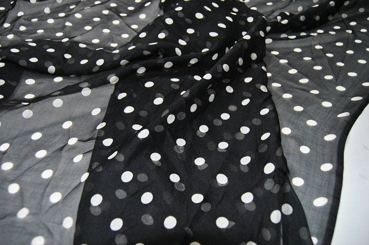 BAIBODIAN- 5.5 Momme White Polka Dots Silk Chiffon Fabric - 140cm wide by the Yard