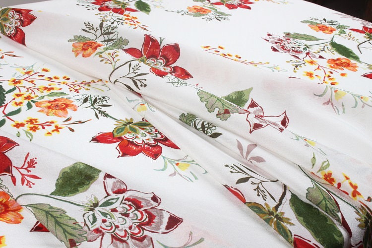 YUNWEI - 12 momme Floral Print Silk Crepe de Chine Fabric - 140cm wide by the Yard