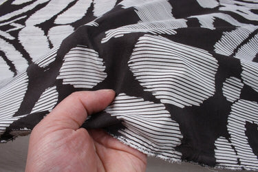 BUGUIZE - 16 momme Black White Stripes Print Silk Crepe de Chine Fabric - 140cm wide by the Yard
