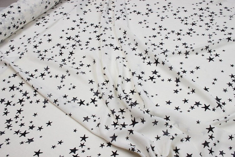 WUJIAOXIN - 16 Momme Little Star Print Silk Crepe de Chine Fabric - 138cm wide by the Yard