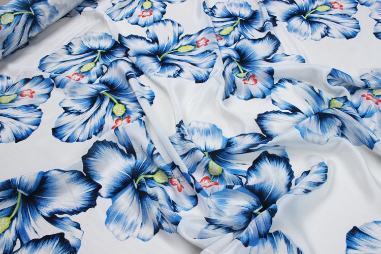 LANGMAN - 12 momme Floral Print Silk Crepe de Chine Fabric - 114cm wide by the Yard