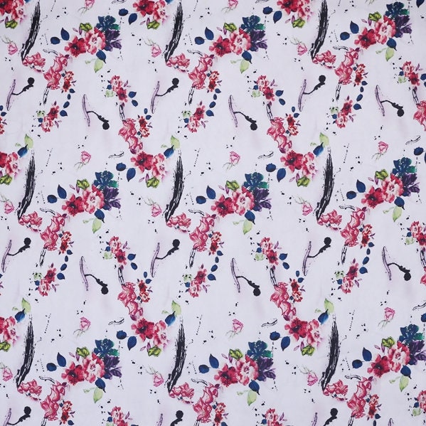 SHENXIA - 14 momme Floral Print Silk Organza Satin Fabric - 138cm wide by the Yard