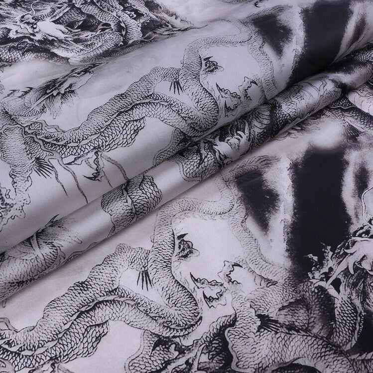 SLXZTY - 14 momme Dragon Shape Print Silk Organza Satin Fabric - 138cm wide by the Yard
