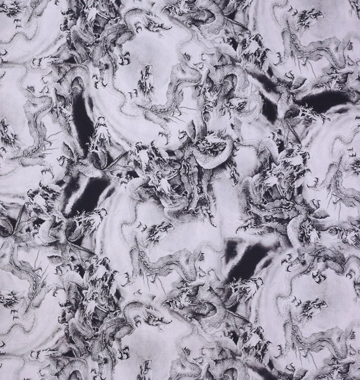 SLXZTY - 14 momme Dragon Shape Print Silk Organza Satin Fabric - 138cm wide by the Yard
