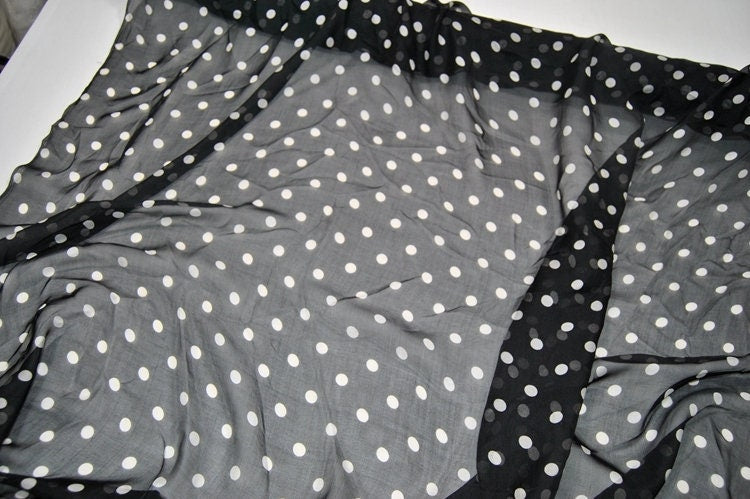 BAIBODIAN- 5.5 Momme White Polka Dots Silk Chiffon Fabric - 140cm wide by the Yard