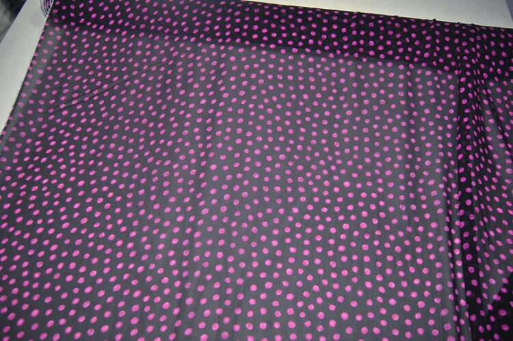 PINKA - 10 Momme Pink Polka Dots on Black Silk Georgette Fabric - 138cm by the yard