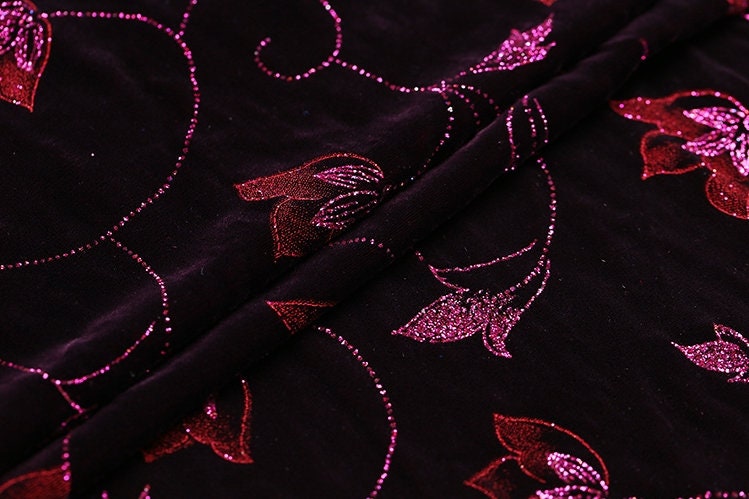 MAGNOLIA - Hot Stamping Silk Velvet Fabric - 114cm wide by the Yard