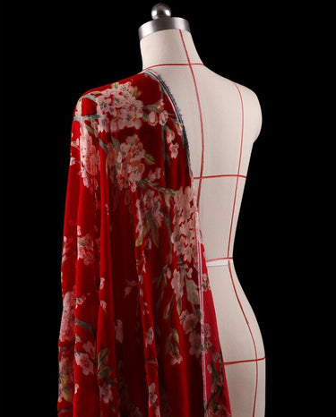 HONGMEI - 6 colors Plum Floral on Burnout Silk Velvet Fabric - 114cm wide by the Yard