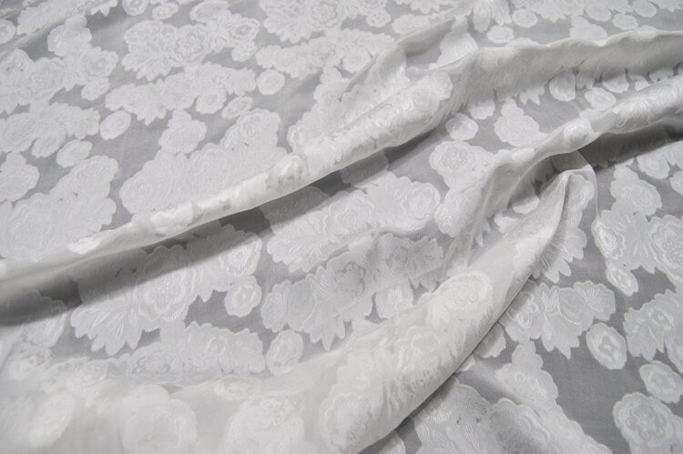 BAIQIANWEI - White Sheer Special Cut Flower Silk Burnout Fabric - 140cm wide by the Yard