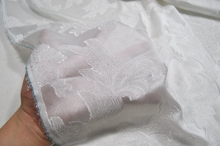 YESHUHUA - White Sheer Special Cut Flower Silk Burnout Fabric - 135cm wide by the Yard