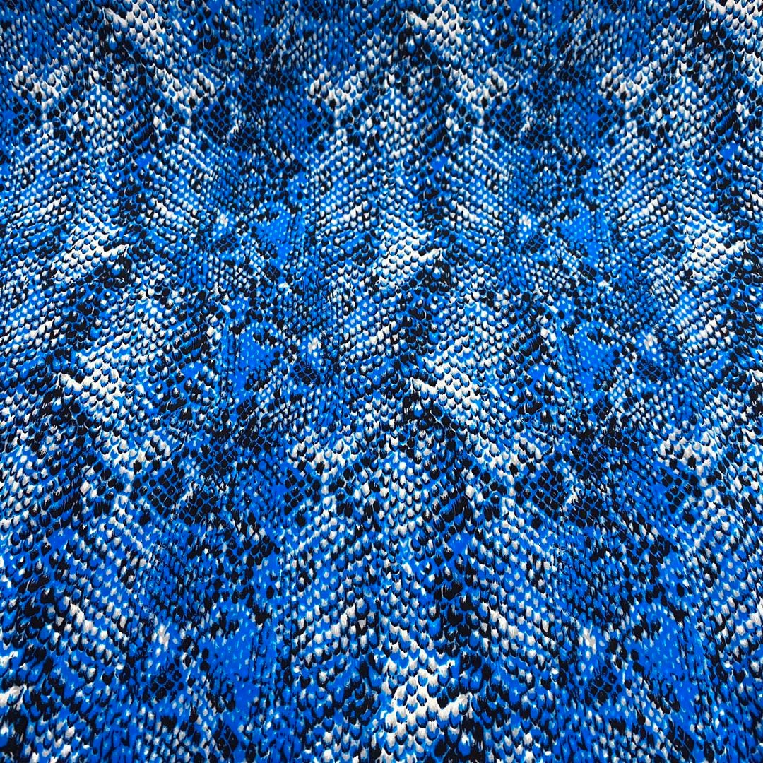 SNAKE - 16 Momme Beautiful Snake Print Blue Silk Crepe de ChineFabric 105cm wide by the Yard
