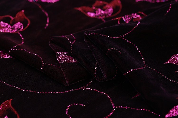 MAGNOLIA - Hot Stamping Silk Velvet Fabric - 114cm wide by the Yard