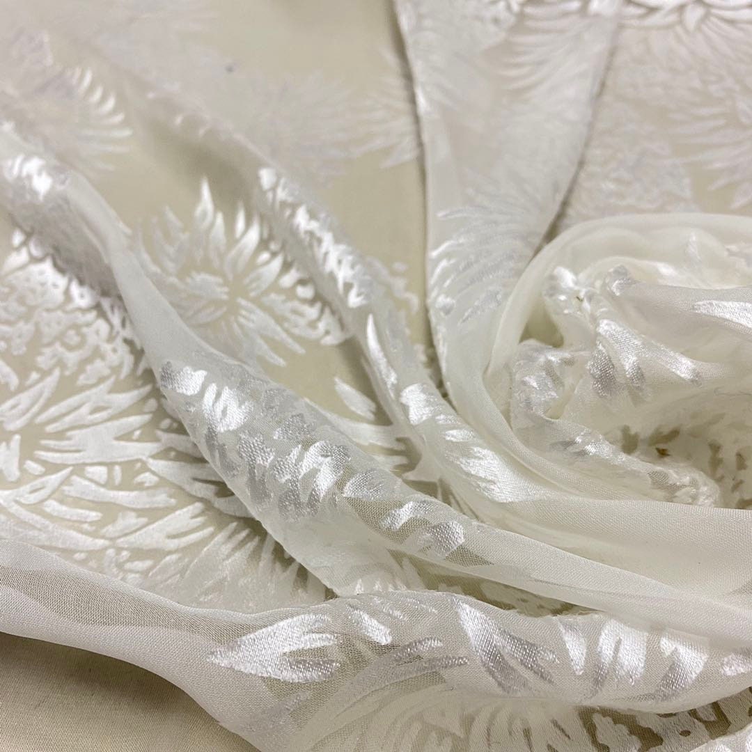 BOLUO - White Pineapple Sheer Burnout Silk Devore Satin Fabric - 138cm wide by the Yard
