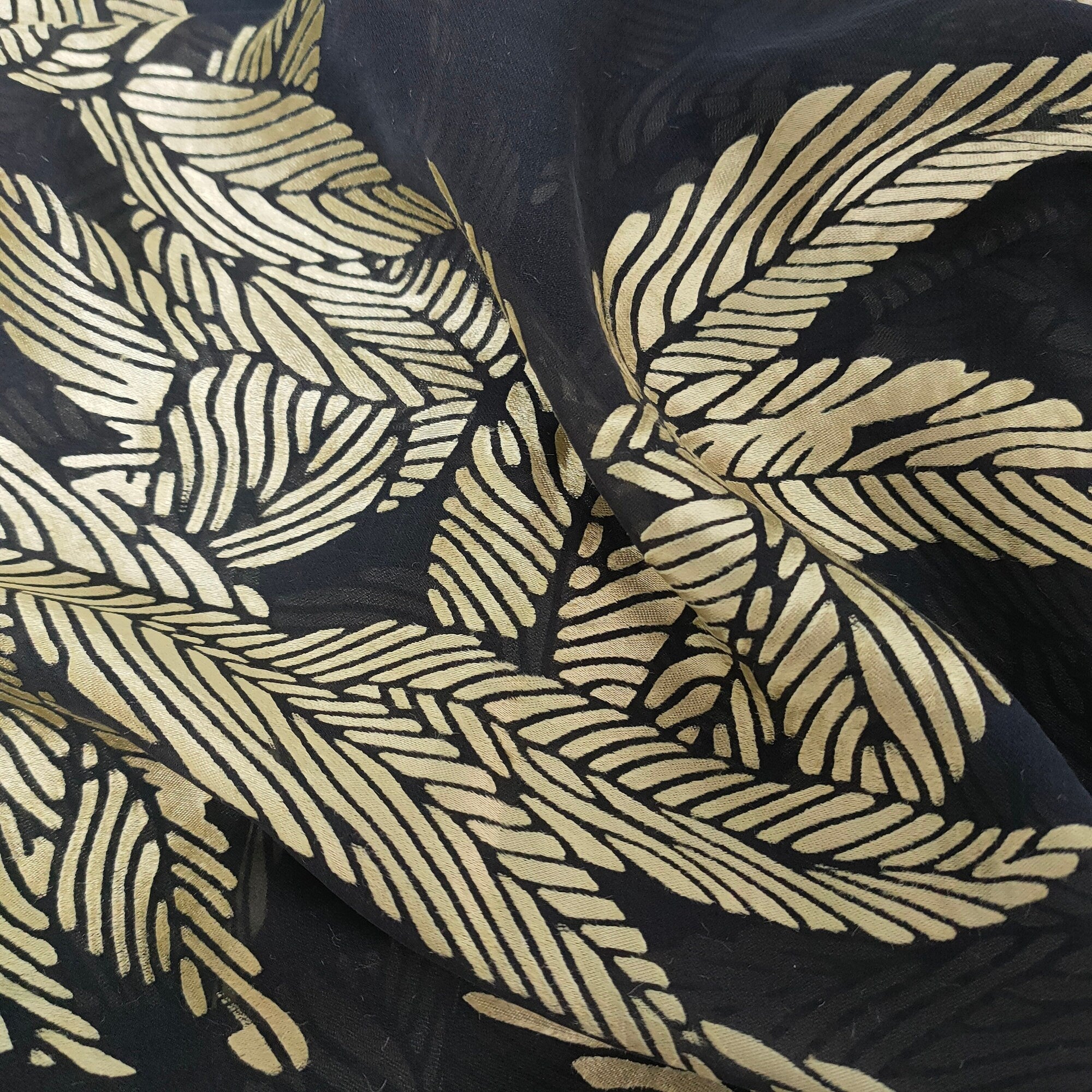 JINYEZI - Gold Leaf Black Sheer Burnout Silk Devore Satin Fabric - 140cm wide by the Yard