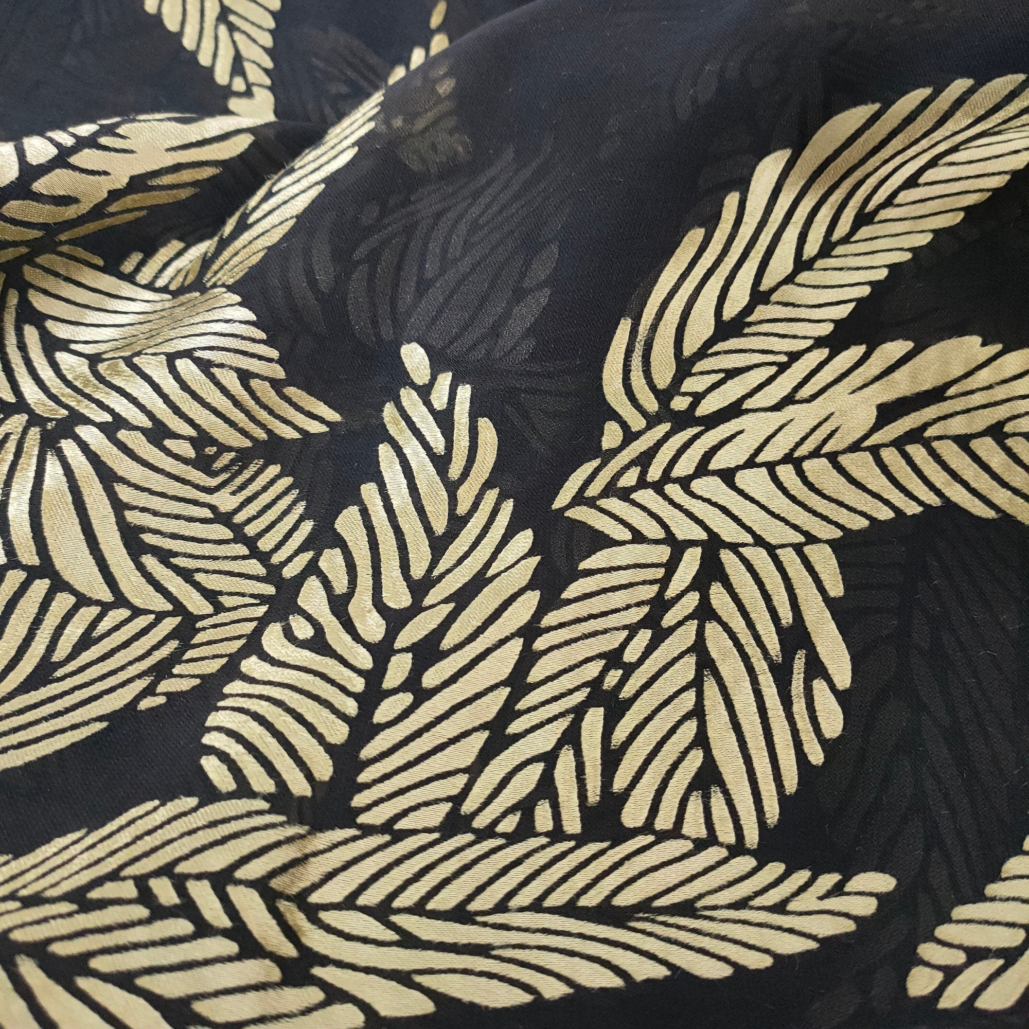 JINYEZI - Gold Leaf Black Sheer Burnout Silk Devore Satin Fabric - 140cm wide by the Yard